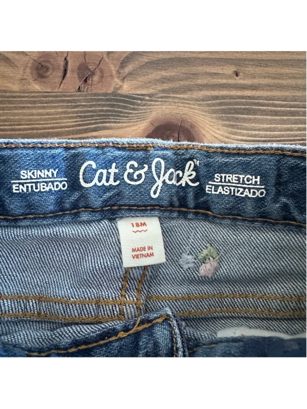 Cat & Jack Floral Skinny Jeans 18M Baby Girl Stretch Denim Pants Blue - Picture 2 of 4